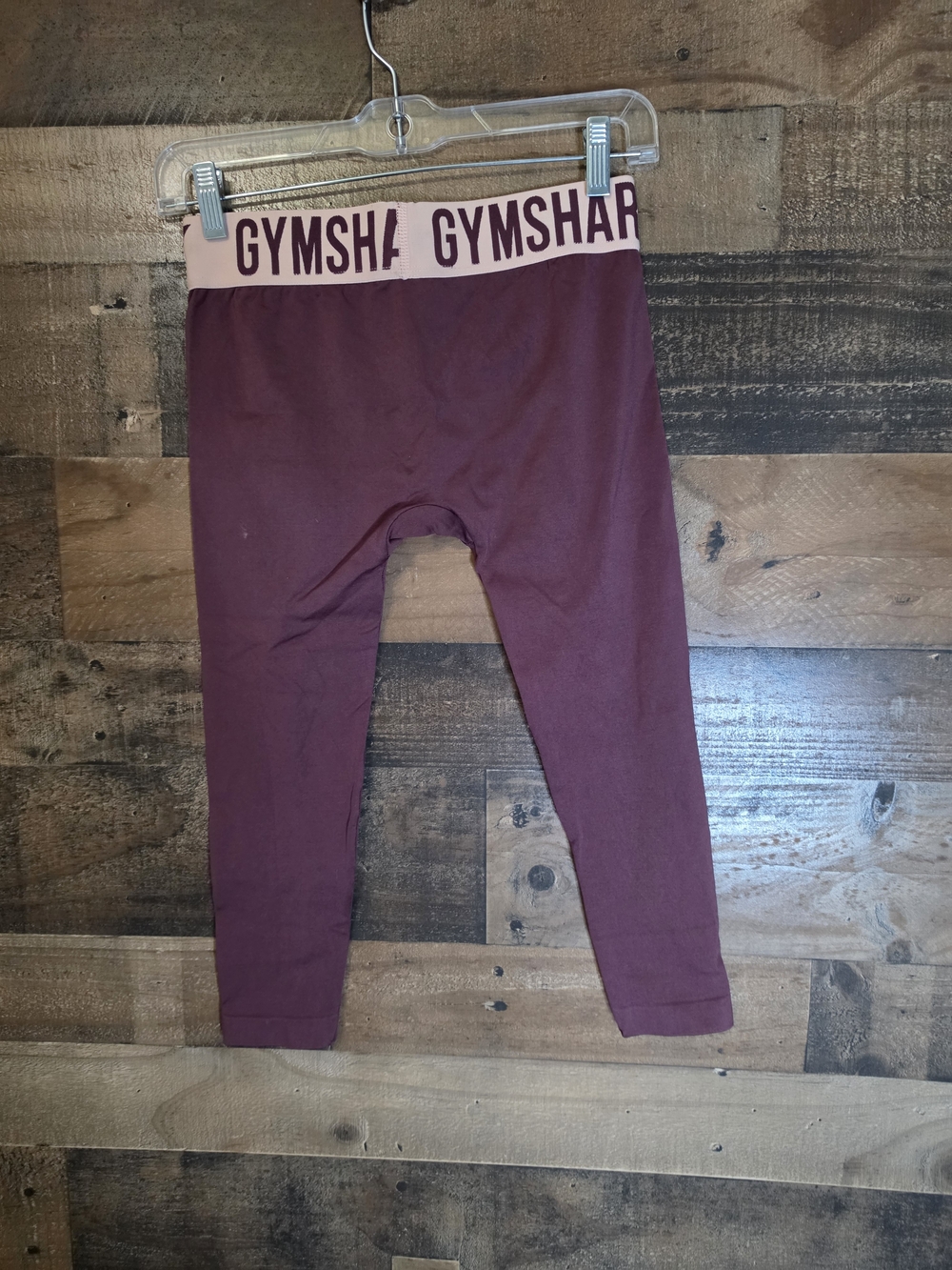 Gymshark Burgundy Leggings with Light Pink Logo Waistband - Picture 2 of 4